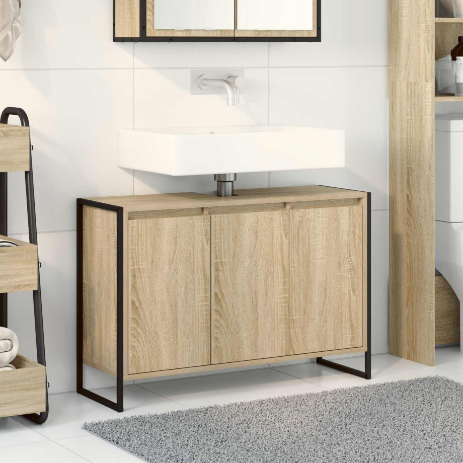 vidaXL Badkamer Kast met opslag Sonoma 90 x 30 x 60 cm Bewerkt hout afbeelding 1