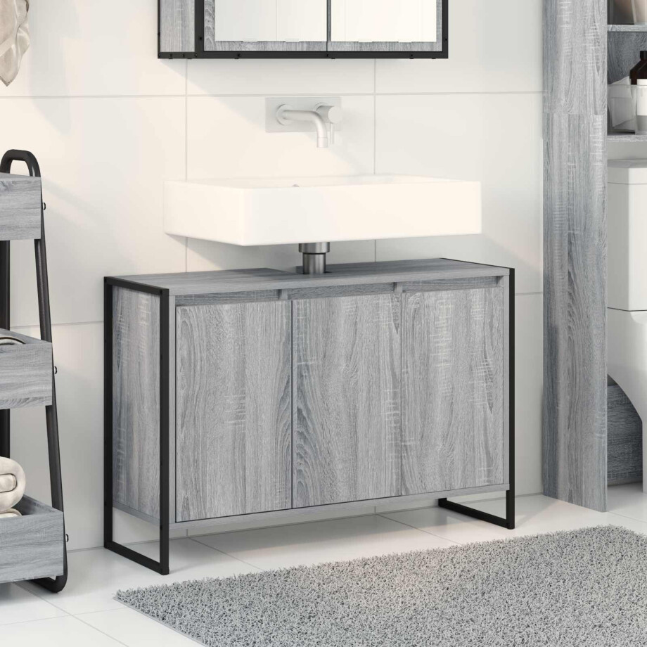 vidaXL Badkamer Kast Grijs Sonoma 90 x 30 x 60 cm Bewerkt hout afbeelding 1