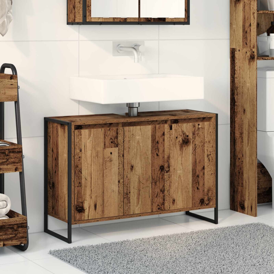 vidaXL Badkamer Kast met opslag Oud Hout 90 x 30 x 60 cm Bewerkt hout vidaXL Badkamer Kast met opslag Oud Hout 90 x 30 x 60 cm Bewerkt hout afbeelding 1