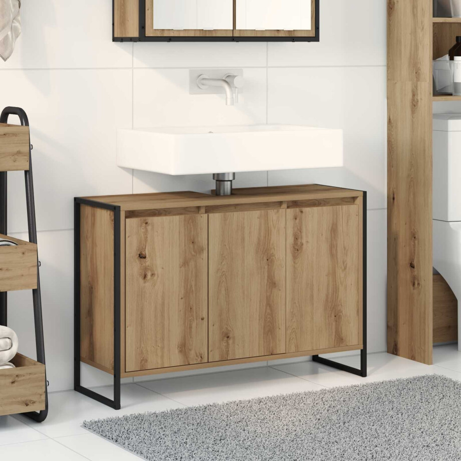 vidaXL Badkamer Kast Ambachtelijk eiken 90 x 30 x 60 cm Bewerkt hout afbeelding 1