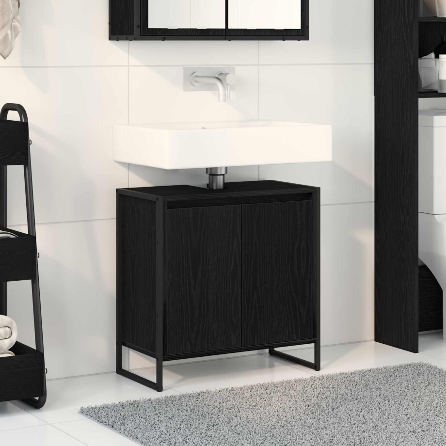 vidaXL Badkamer Kast Zwart Eiken 60 x 30 x 60 cm Bewerkt hout afbeelding 1