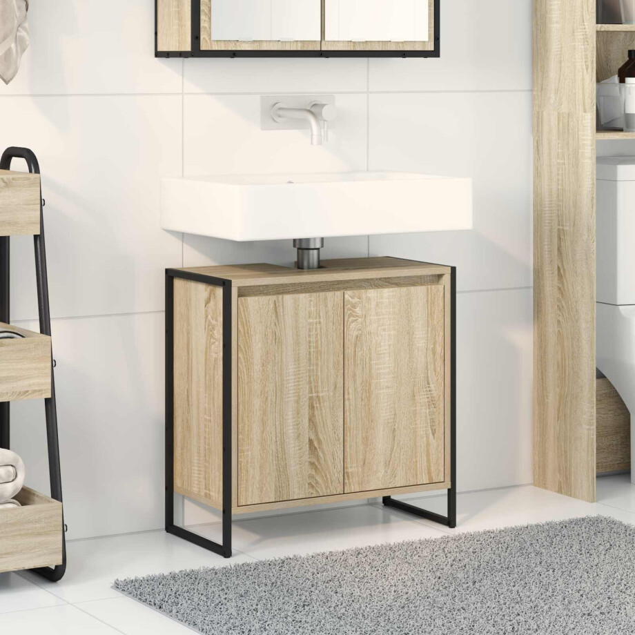 vidaXL Badkamer Kast met opslag Sonoma 60 x 30 x 60 cm Bewerkt hout afbeelding 1