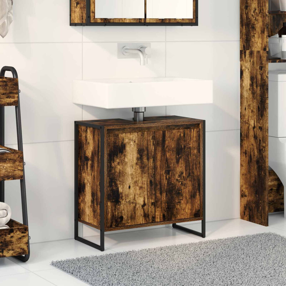 vidaXL Badkamer Kast met opslag Rook Eik 60 x 30 x 60 cm Bewerkt hout afbeelding 1