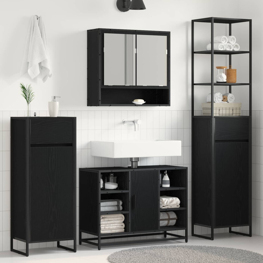 vidaXL Badkamer Kast Zwart Eiken 40 x 30 x 180 cm Bewerkt hout vidaXL Badkamer Kast Zwart Eiken 40 x 30 x 180 cm Bewerkt hout afbeelding 1
