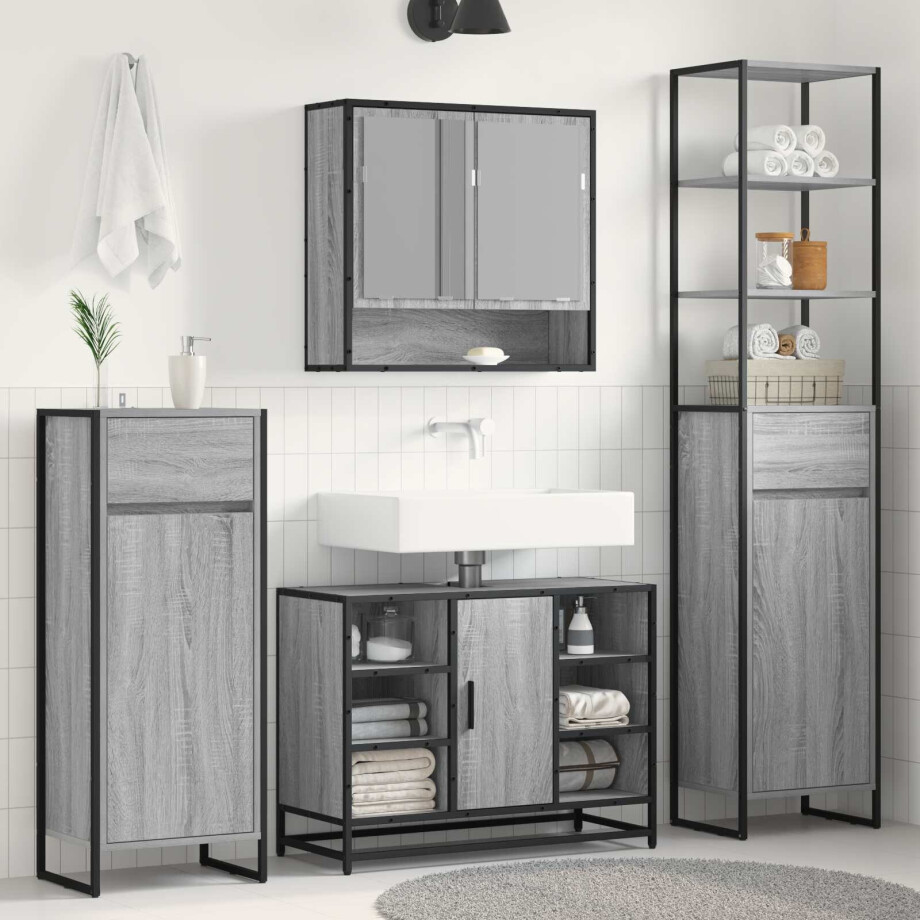 vidaXL Badkamer Kast Grijs Sonoma 40 x 30 x 180 cm Bewerkt hout vidaXL Badkamer Kast Grijs Sonoma 40 x 30 x 180 cm Bewerkt hout afbeelding 1