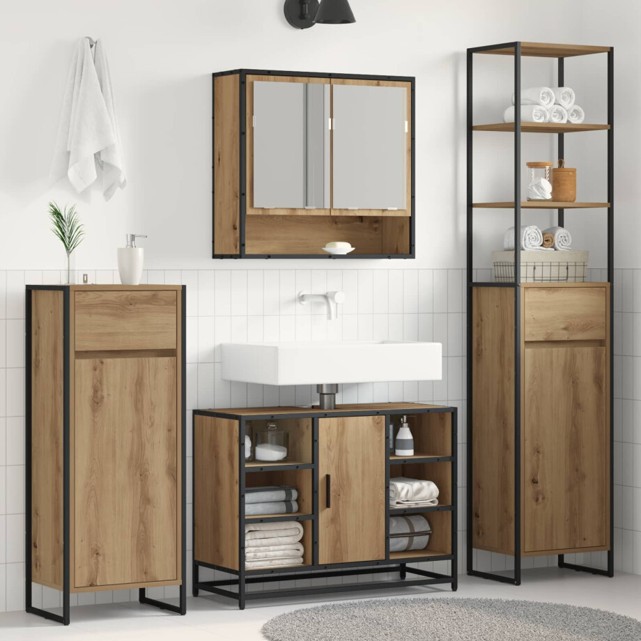 vidaXL Badkamer Kast Ambachtelijk eiken 40 x 30 x 180 cm Bewerkt hout vidaXL Badkamer Kast Ambachtelijk eiken 40 x 30 x 180 cm Bewerkt hout afbeelding 1