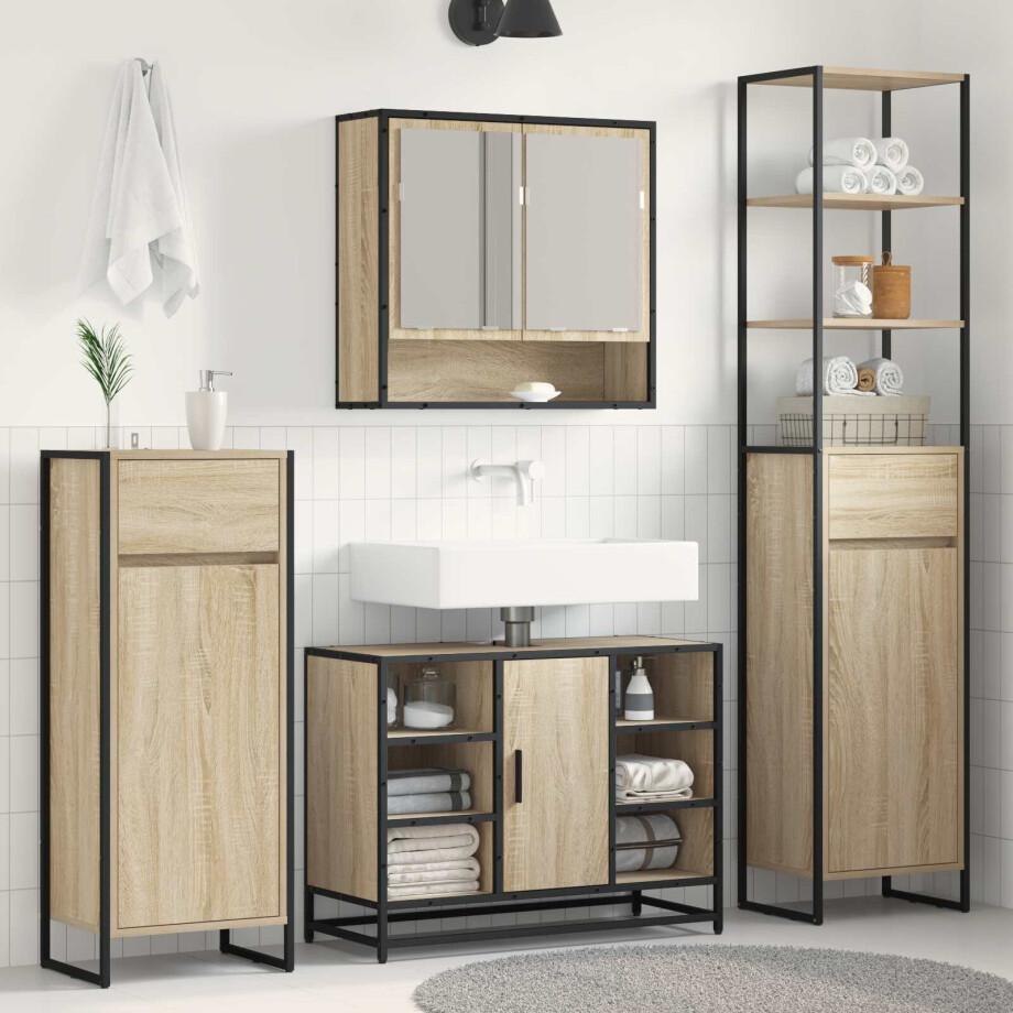 vidaXL Badkamer Kast met lade Sonoma 40 x 30 x 100 cm Bewerkt hout afbeelding 1