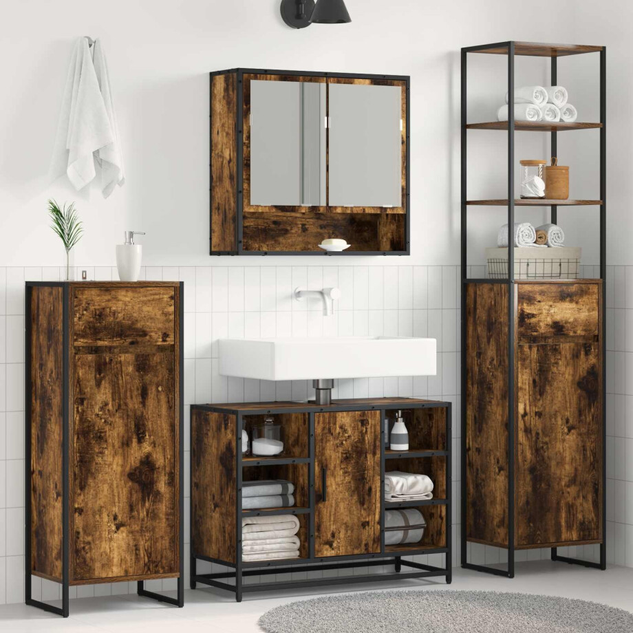 vidaXL Badkamer Kast met lade Rook Eik 40 x 30 x 100 cm Bewerkt hout afbeelding 1