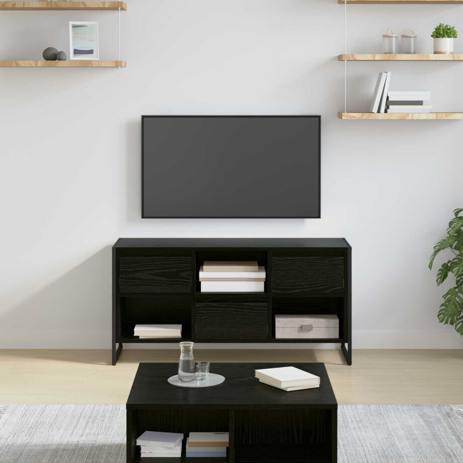 vidaXL TV-kast met lade Zwart Eiken 100 x 36 x 49,5 cm Bewerkt hout vidaXL TV-kast met lade Zwart Eiken 100 x 36 x 49,5 cm Bewerkt hout afbeelding 1