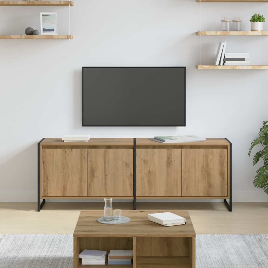 vidaXL TV-kast Ambachtelijk eiken 140 x 36 x 49.5 cm Bewerkt hout vidaXL TV-kast Ambachtelijk eiken 140 x 36 x 49.5 cm Bewerkt hout afbeelding 1