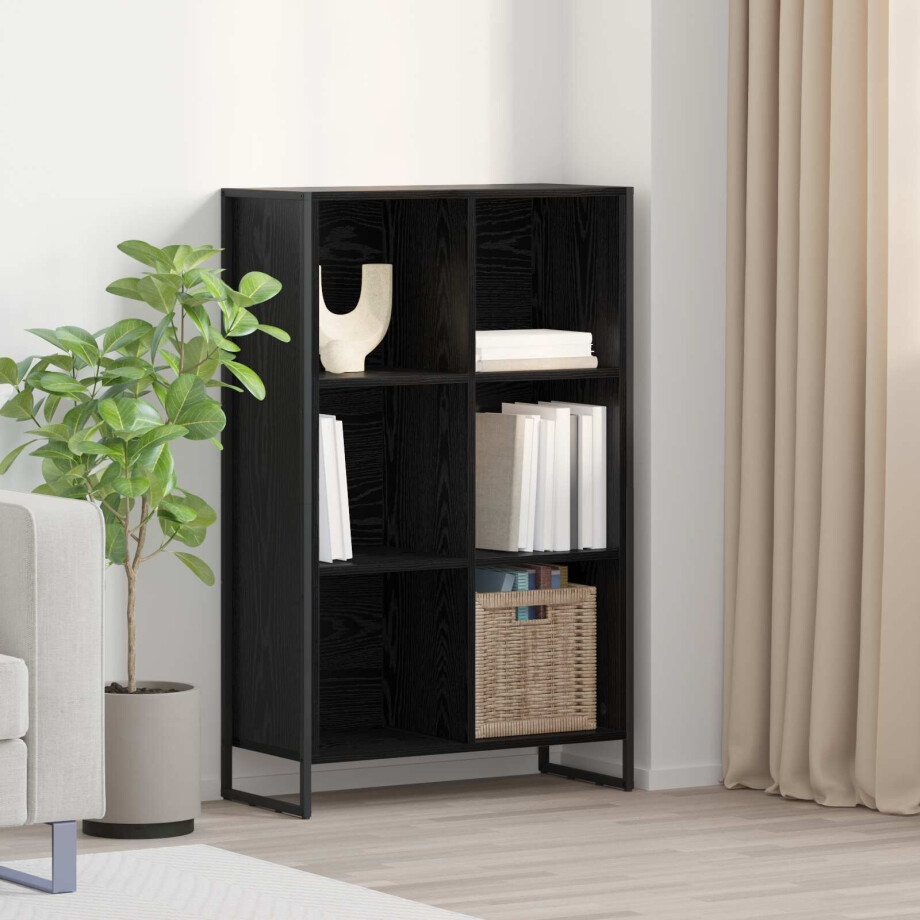 vidaXL Boekenkast Zwart Eiken 99,5 x 30 x 108,5 cm Bewerkt hout vidaXL Boekenkast Zwart Eiken 99,5 x 30 x 108,5 cm Bewerkt hout afbeelding 1
