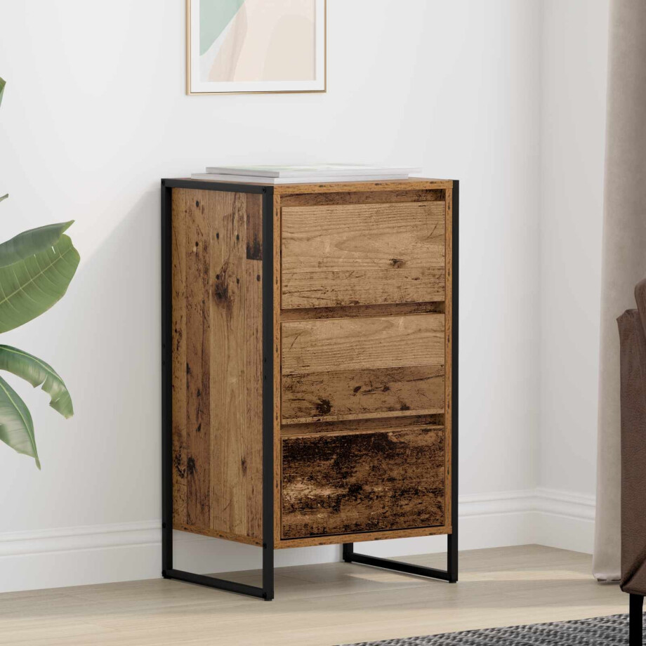 vidaXL Dressoir met lade Oud Hout 42 x 36 x 75.5 cm Bewerkt hout afbeelding 1