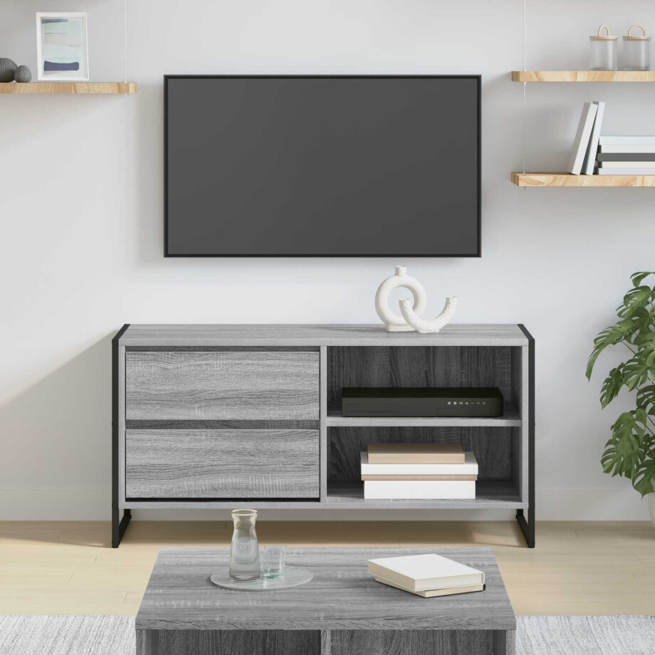 vidaXL TV-kast met lade Grijs Sonoma 100 x 36 x 49,5 cm Bewerkt hout afbeelding 1