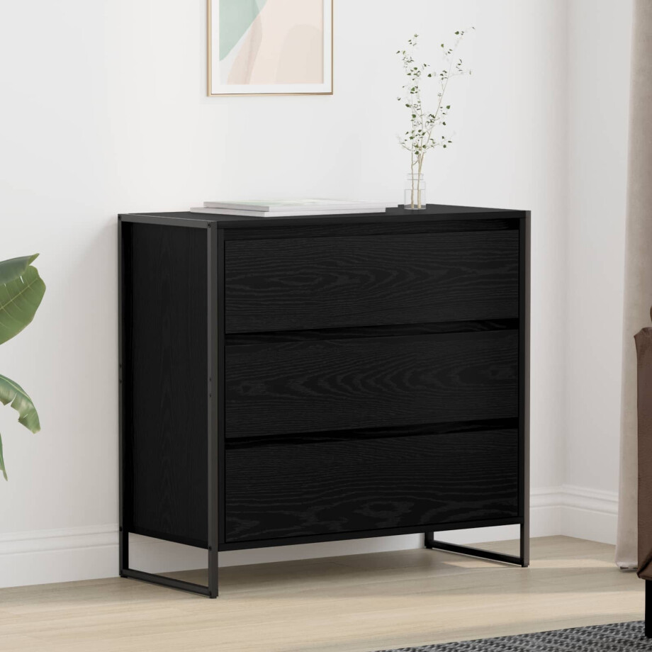 vidaXL Dressoir met lade Zwart Eiken 79 x 36 x 75.5 cm Bewerkt hout afbeelding 1