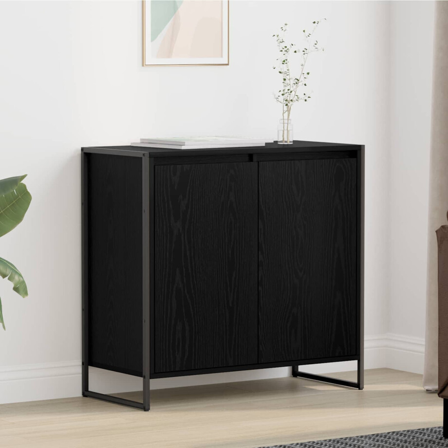 vidaXL Bijzetkast Zwart Eiken 79 x 36 x 75 cm Bewerkt hout vidaXL Bijzetkast Zwart Eiken 79 x 36 x 75 cm Bewerkt hout afbeelding 1