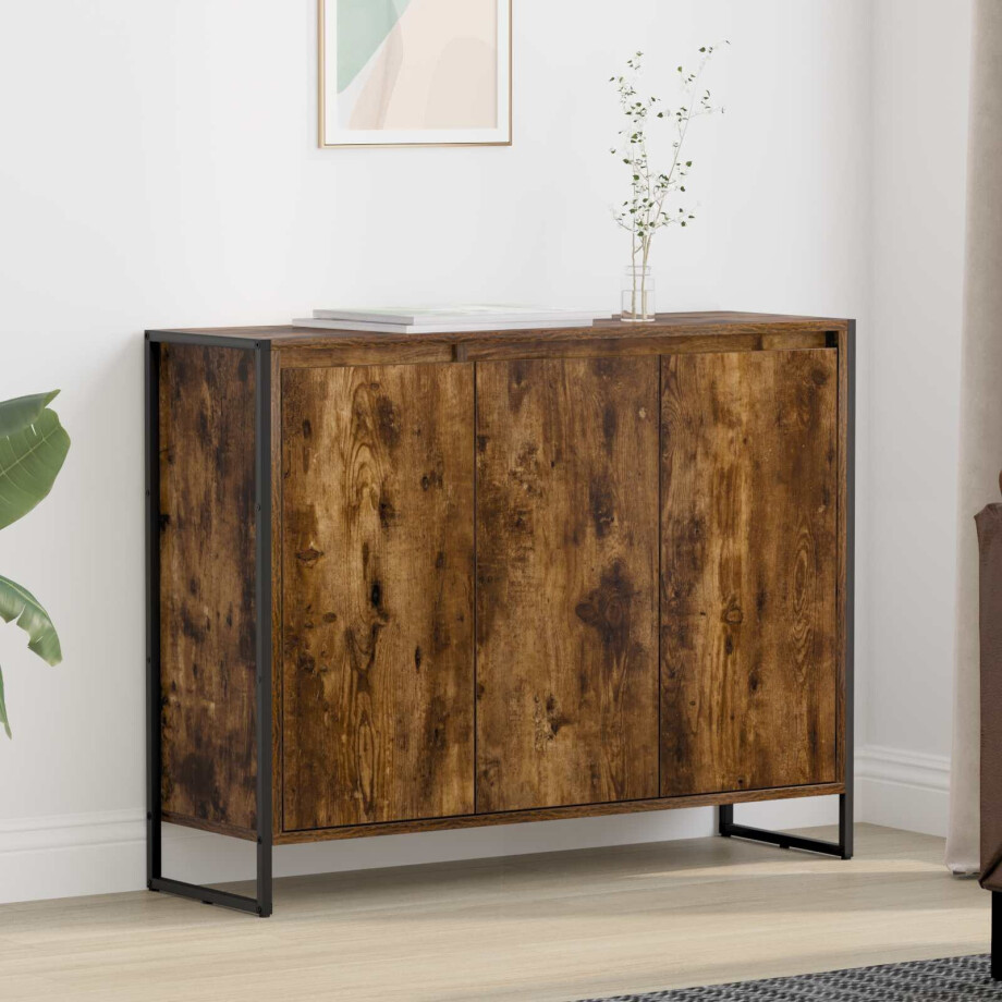 vidaXL Bijzetkast Rook Eik 96,5 x 30 x 75 cm Bewerkt hout vidaXL Bijzetkast Rook Eik 96,5 x 30 x 75 cm Bewerkt hout afbeelding 1