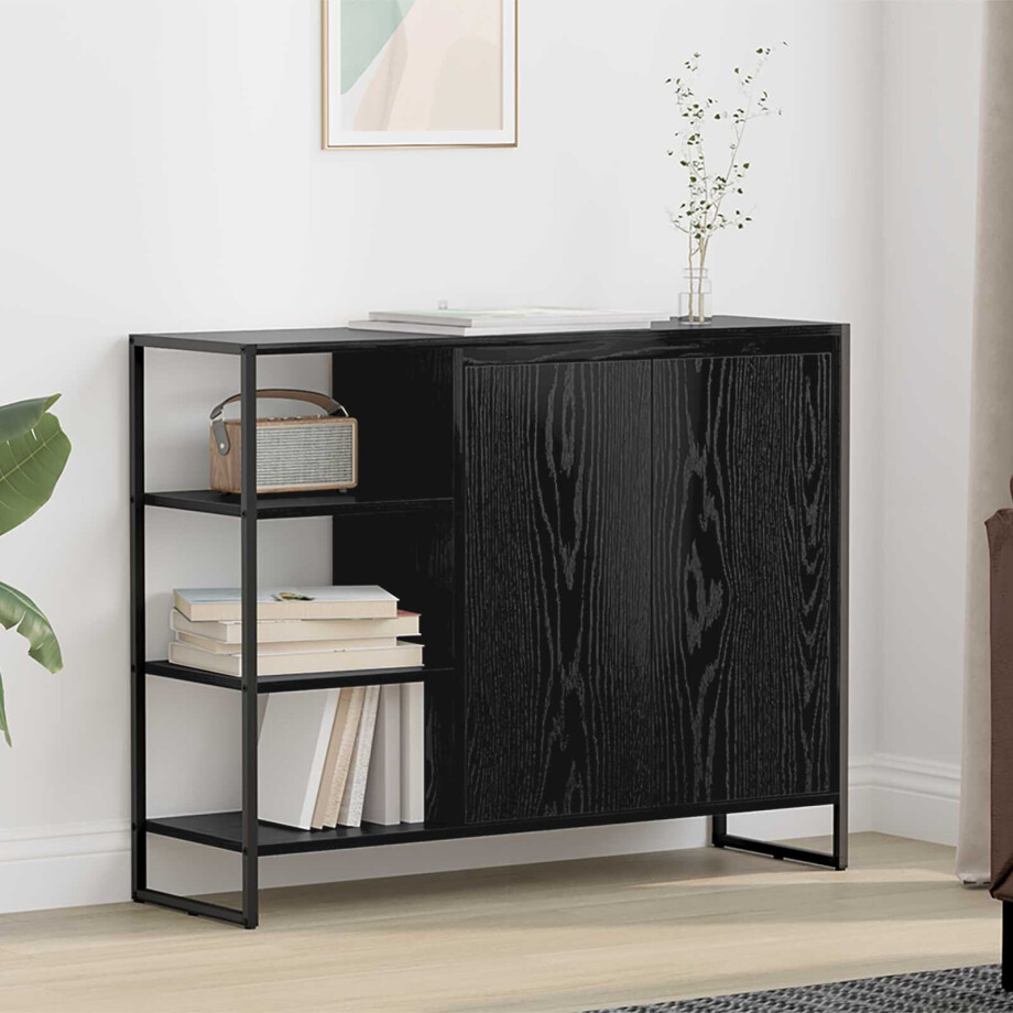 vidaXL Bijzetkast Zwart Eiken 96.5 x 30 x 75 cm Bewerkt hout vidaXL Bijzetkast Zwart Eiken 96.5 x 30 x 75 cm Bewerkt hout afbeelding 1