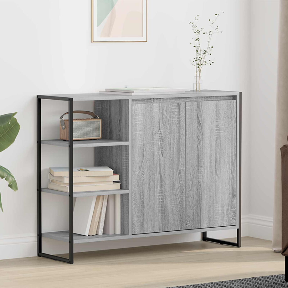 vidaXL Bijzetkast Grijs Sonoma 96.5 x 30 x 75 cm Bewerkt hout vidaXL Bijzetkast Grijs Sonoma 96.5 x 30 x 75 cm Bewerkt hout afbeelding 1