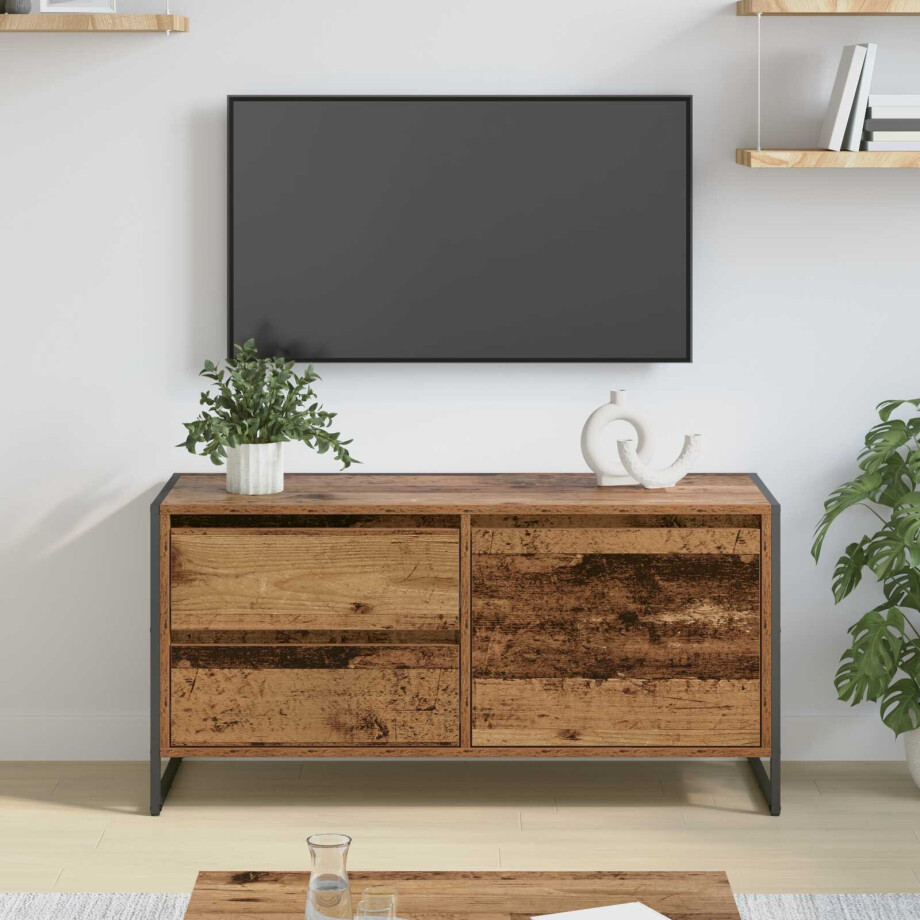vidaXL TV-kast met lade Oud Hout 100 x 36 x 49.5 cm Bewerkt hout afbeelding 1