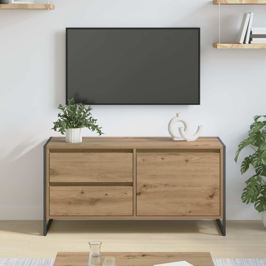 vidaXL TV-kast Ambachtelijk eiken 100 x 36 x 49.5 cm Bewerkt hout vidaXL TV-kast Ambachtelijk eiken 100 x 36 x 49.5 cm Bewerkt hout afbeelding 1
