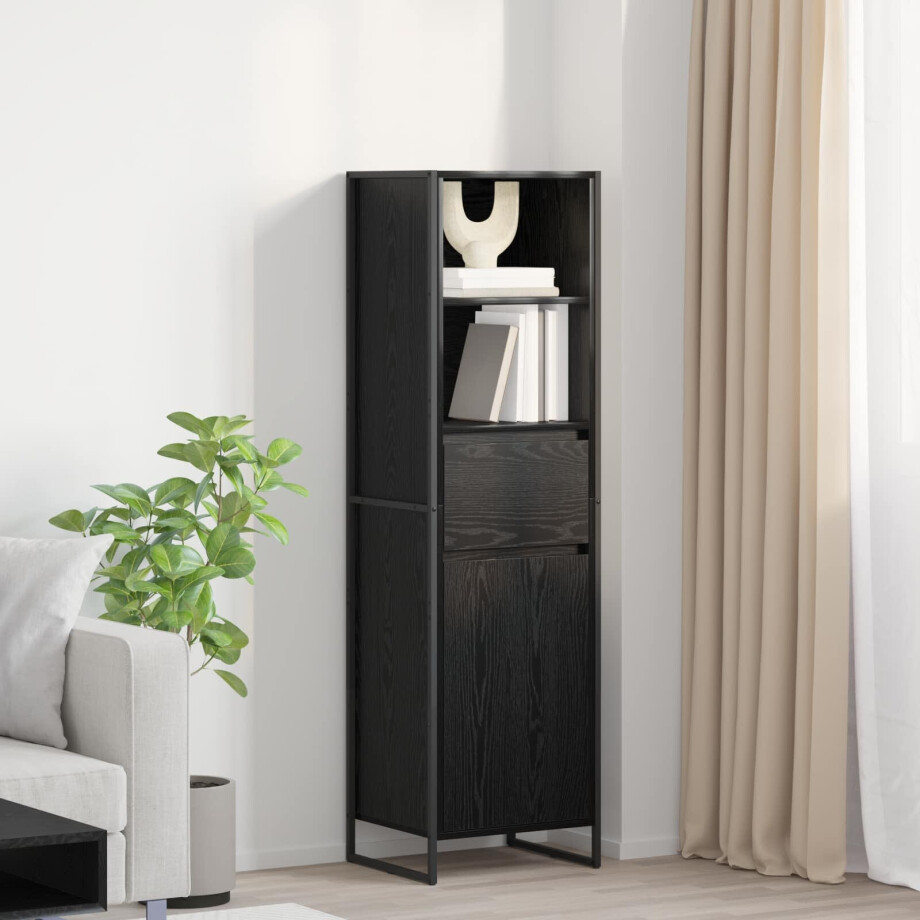 vidaXL Boekenkast met lade Zwart Eiken 43 x 36 x 150.5 cm Bewerkt hout afbeelding 1