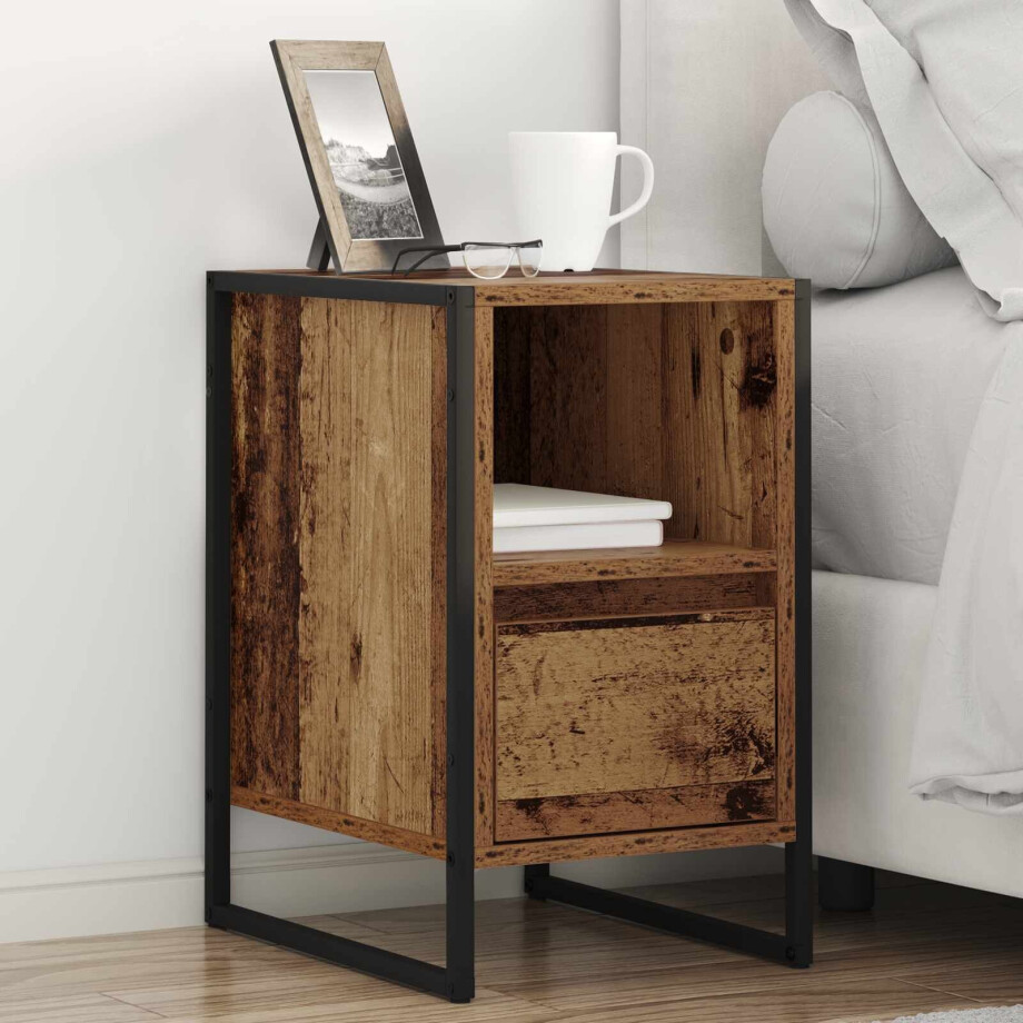 vidaXL Nachtkastje met lade Oud Hout 39,5 x 30 x 50 cm Bewerkt hout afbeelding 1