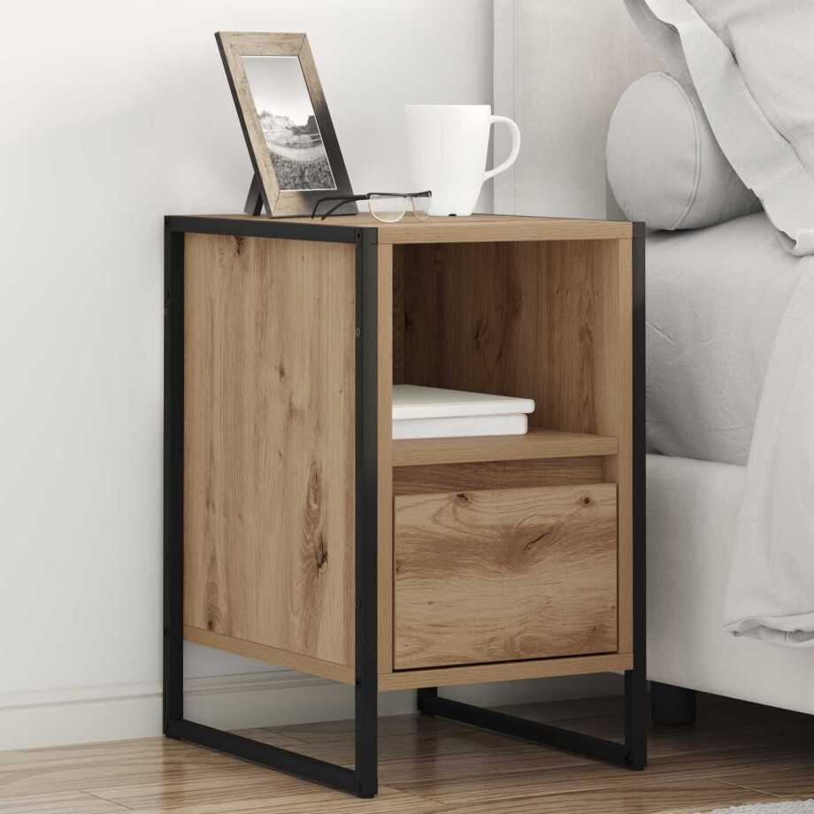 vidaXL Nachtkastje met lade 2 pcs Ambachtelijk eiken 39,5 x 30 x 50 cm afbeelding 1