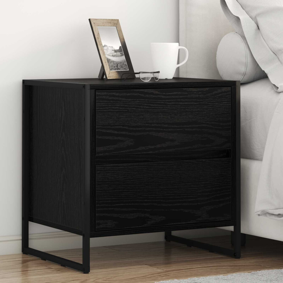 vidaXL Nachtkastje met lade Zwart Eiken 50 x 39,5 x 50 cm Bewerkt hout afbeelding 1