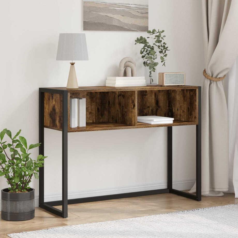 vidaXL Bijzettafel met opslag Rook Eik 100 x 36 x 75 cm Bewerkt hout vidaXL Bijzettafel met opslag Rook Eik 100 x 36 x 75 cm Bewerkt hout afbeelding 1
