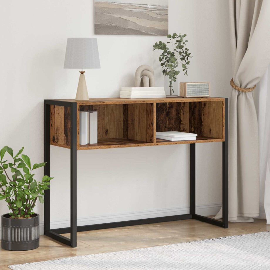vidaXL Bijzettafel met opslag Oud Hout 100 x 36 x 75 cm Bewerkt hout afbeelding 1