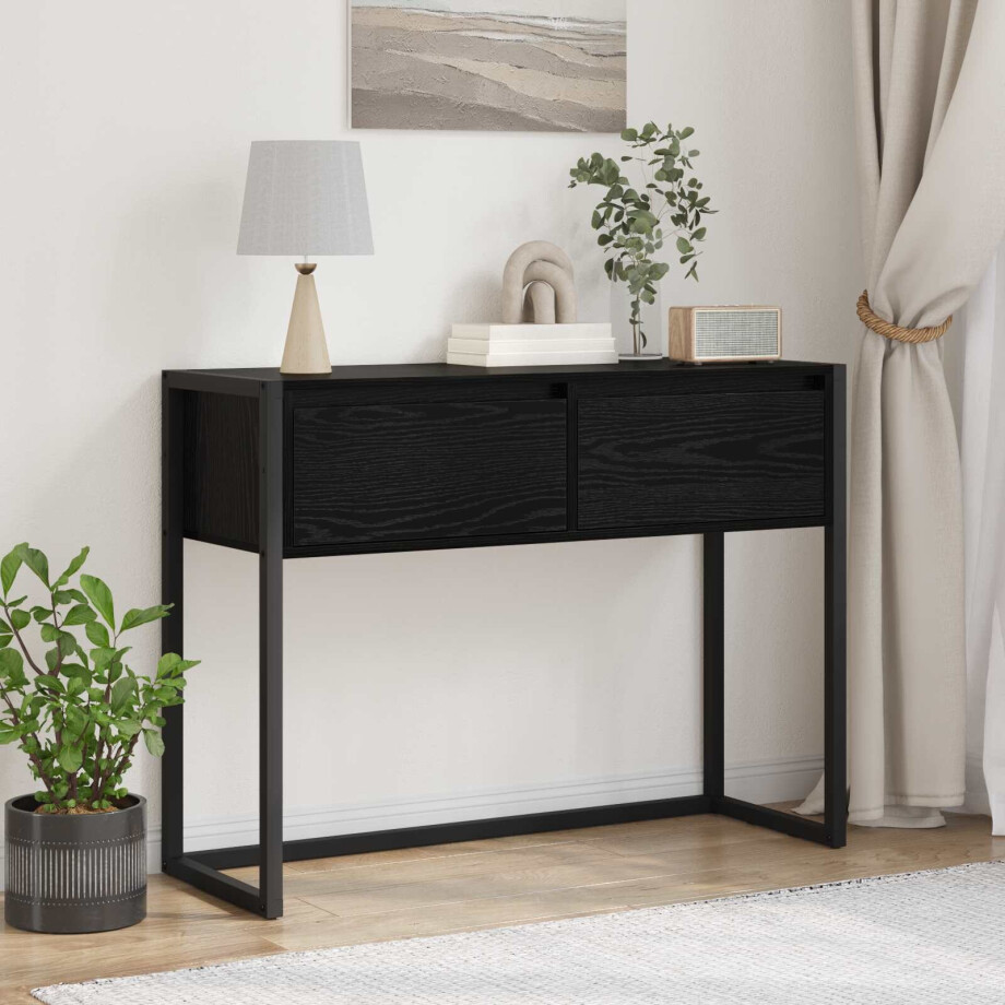 vidaXL Bijzettafel met lade Zwart Eiken 100 x 36 x 75 cm Bewerkt hout vidaXL Bijzettafel met lade Zwart Eiken 100 x 36 x 75 cm Bewerkt hout afbeelding 1