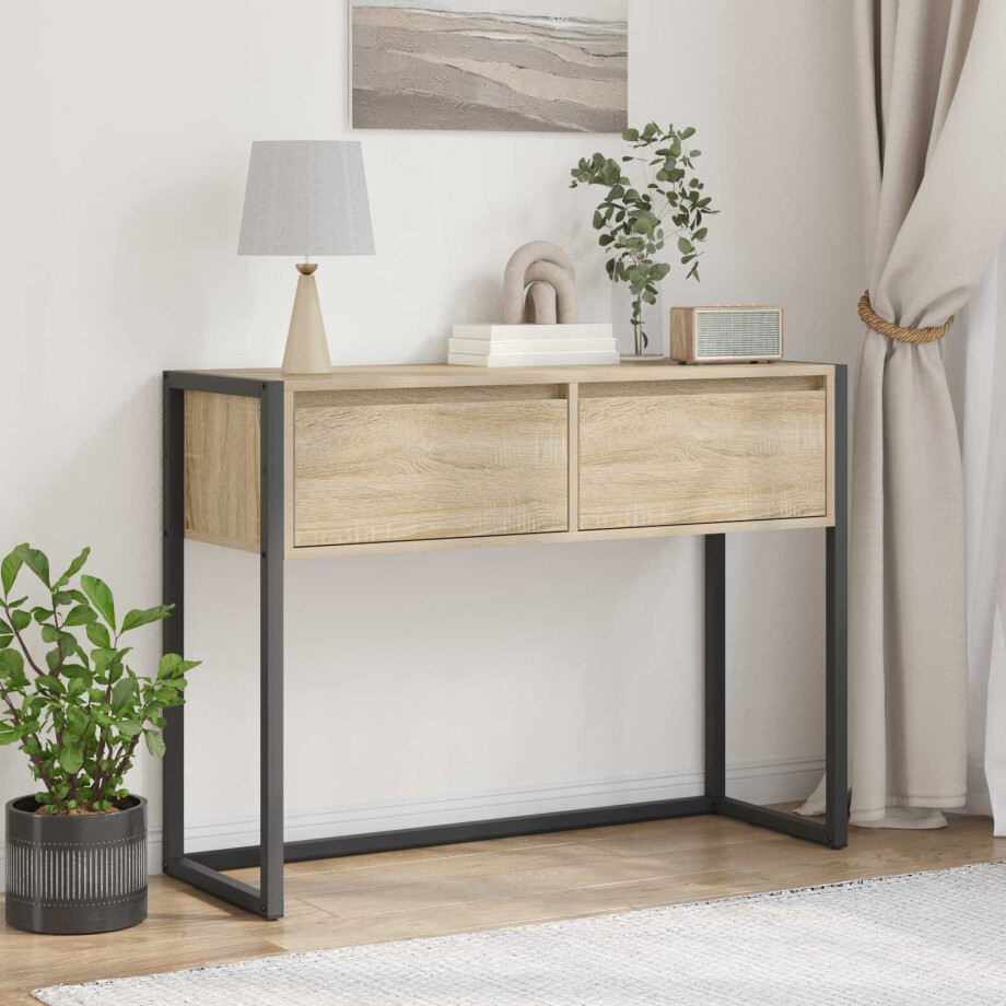 vidaXL Bijzettafel met lade Sonoma 100 x 36 x 75 cm Bewerkt hout afbeelding 1