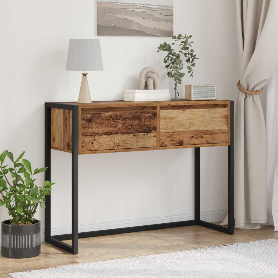 vidaXL Bijzettafel met lade Oud Hout 100 x 36 x 75 cm Bewerkt hout afbeelding 1