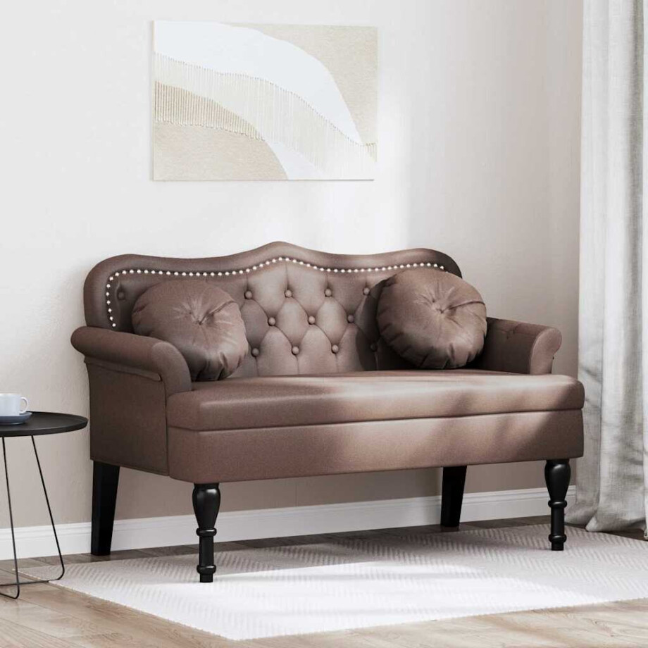 vidaXL Chesterfield Bank met kussen Bruin 120,5 x 65 x 75 cm Nep Leer vidaXL Chesterfield Bank met kussen Bruin 120,5 x 65 x 75 cm Nep Leer afbeelding 1