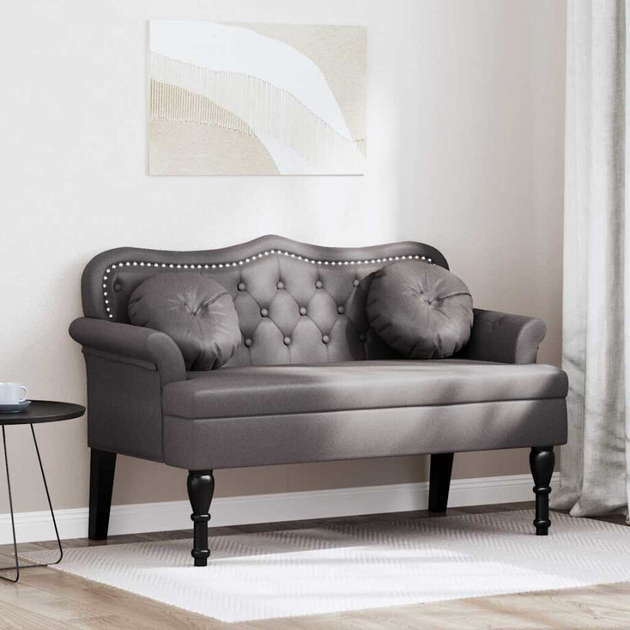 vidaXL Chesterfield Bank met kussen Grijs 120,5 x 65 x 75 cm Nep Leer afbeelding 1