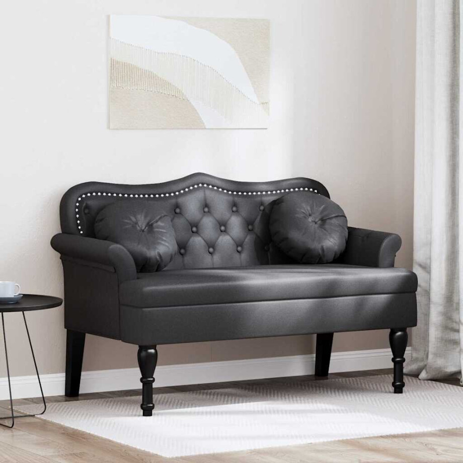 vidaXL Chesterfield Bank met kussen Zwart 120,5 x 65 x 75 cm Nep Leer afbeelding 1