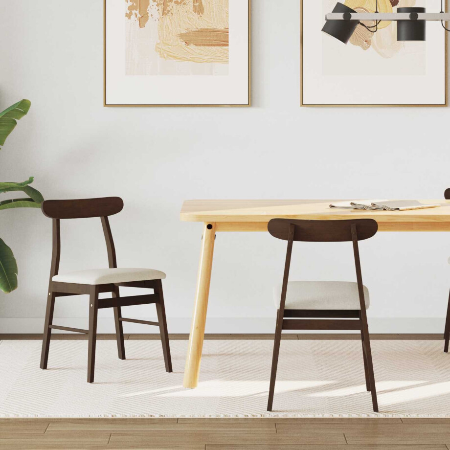 vidaXL Eetkamerstoel 2 pcs Donkerbruin, Wit Massief Rubberhout afbeelding 1