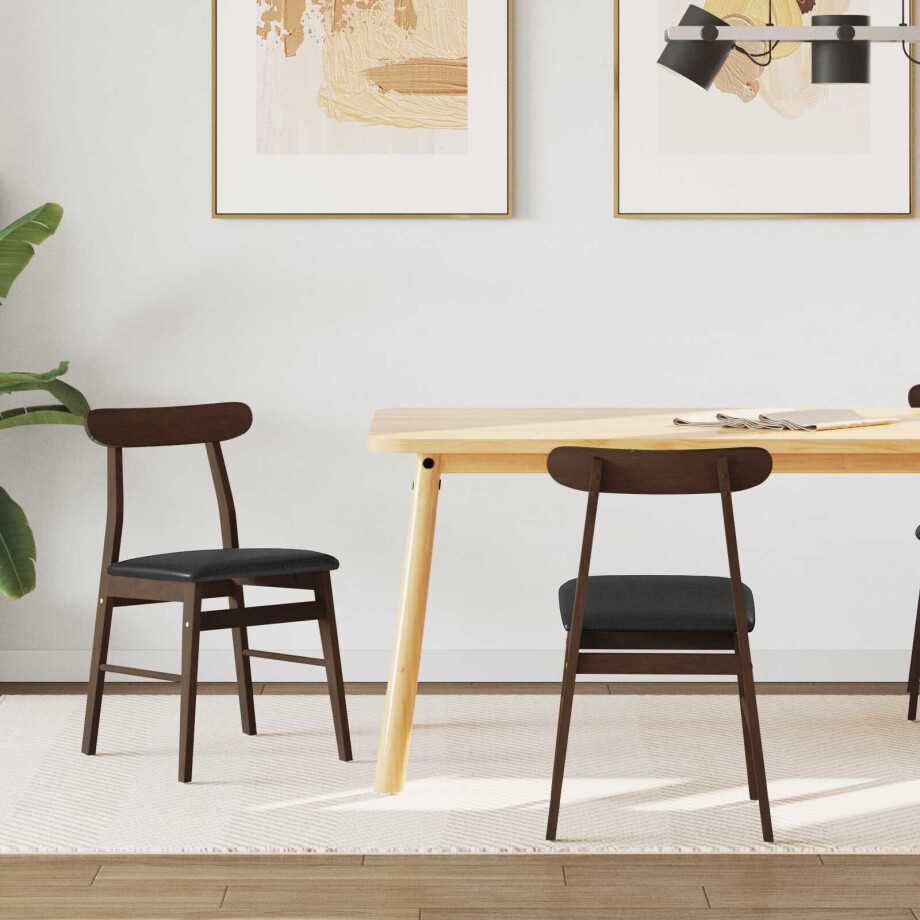 vidaXL Eetkamerstoel 2 pcs Donkerbruin en Zwart Massief Rubberhout afbeelding 1