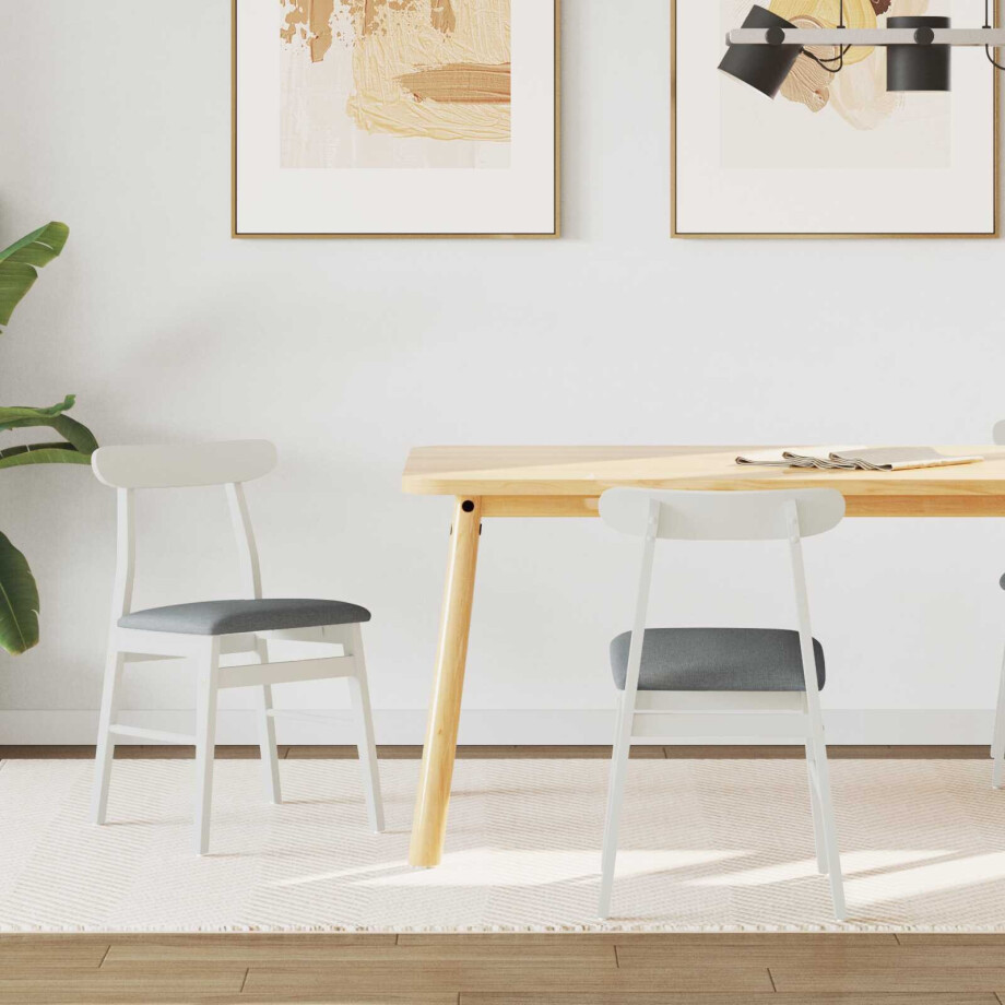 vidaXL Eetkamerstoel 2 pcs Wit en Grijs Massief Rubberhout afbeelding 1