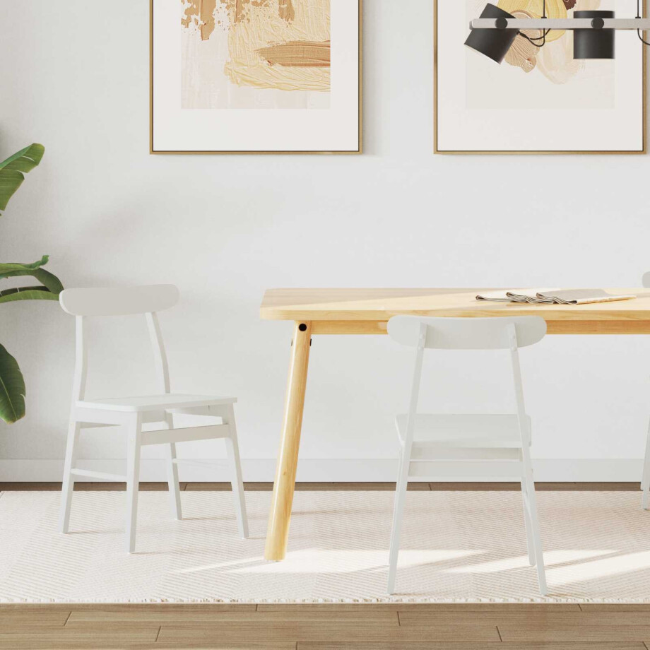 vidaXL Eetkamerstoel 2 pcs Wit 43 x 44,5 x 77 cm Massief Rubberhout afbeelding 1