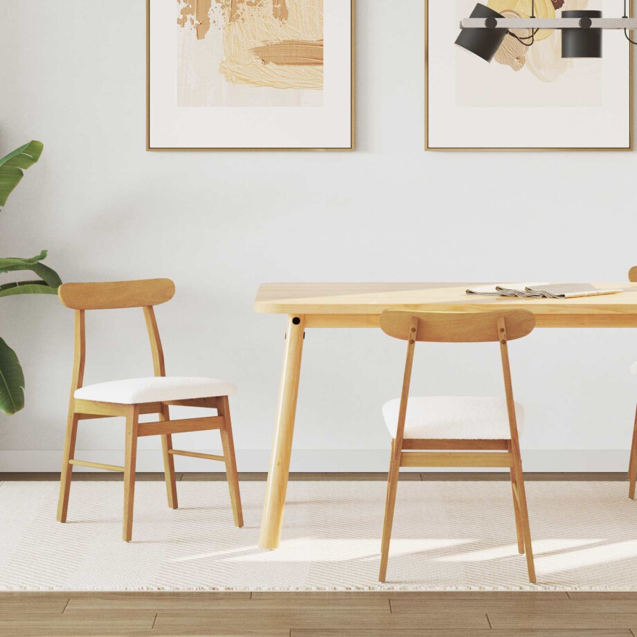 vidaXL Eetkamerstoel 2 pcs Natuurlijk en Licht Massief Rubberhout afbeelding 1