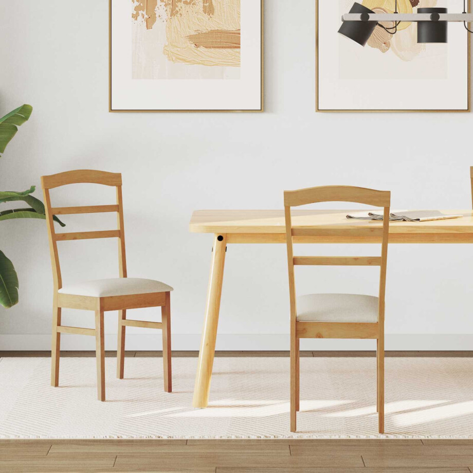 vidaXL Eetkamerstoel 2 pcs Natuurlijk en Licht Massief Rubberhout afbeelding 1