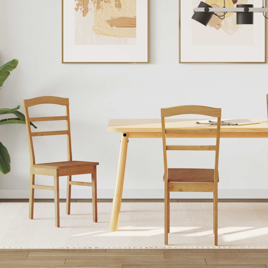 vidaXL Eetkamerstoel 2 pcs Naturel Massief Rubberhout afbeelding 1