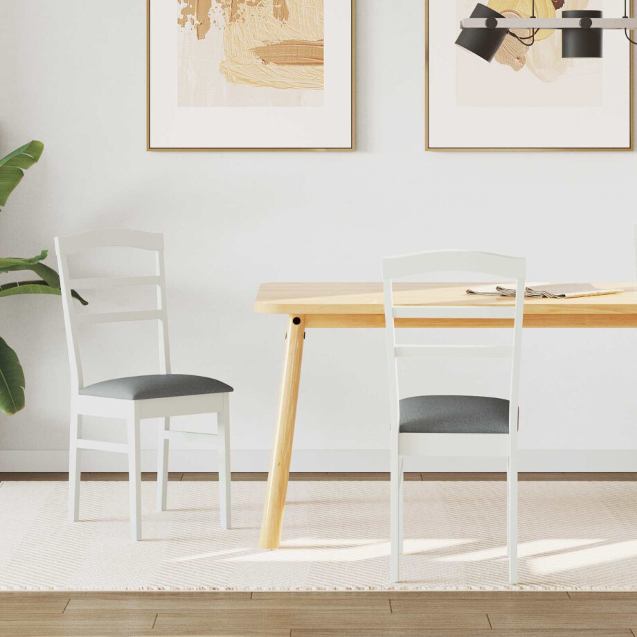 vidaXL Eetkamerstoel 2 pcs Wit en Grijs Massief Rubberhout afbeelding 1