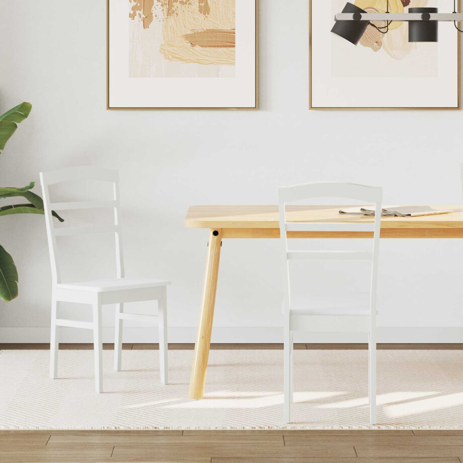 vidaXL Eetkamerstoel 2 pcs Wit Massief Rubberhout afbeelding 1