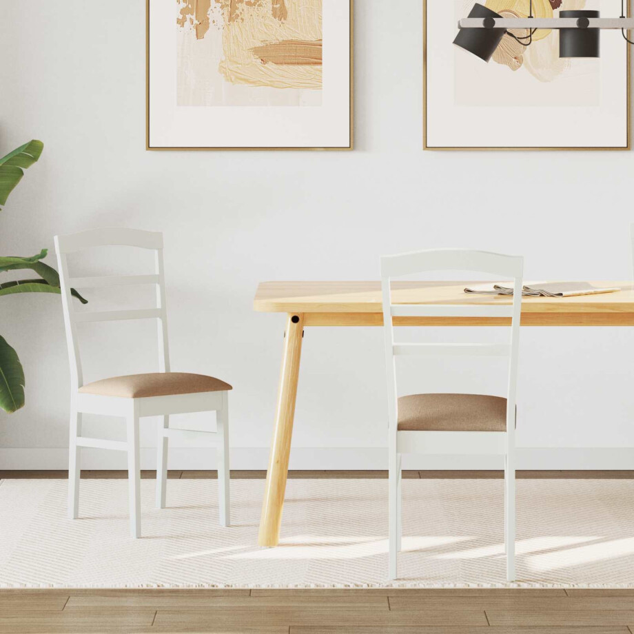 vidaXL Eetkamerstoel 2 pcs Wit en Bruin Massief Rubberhout afbeelding 1