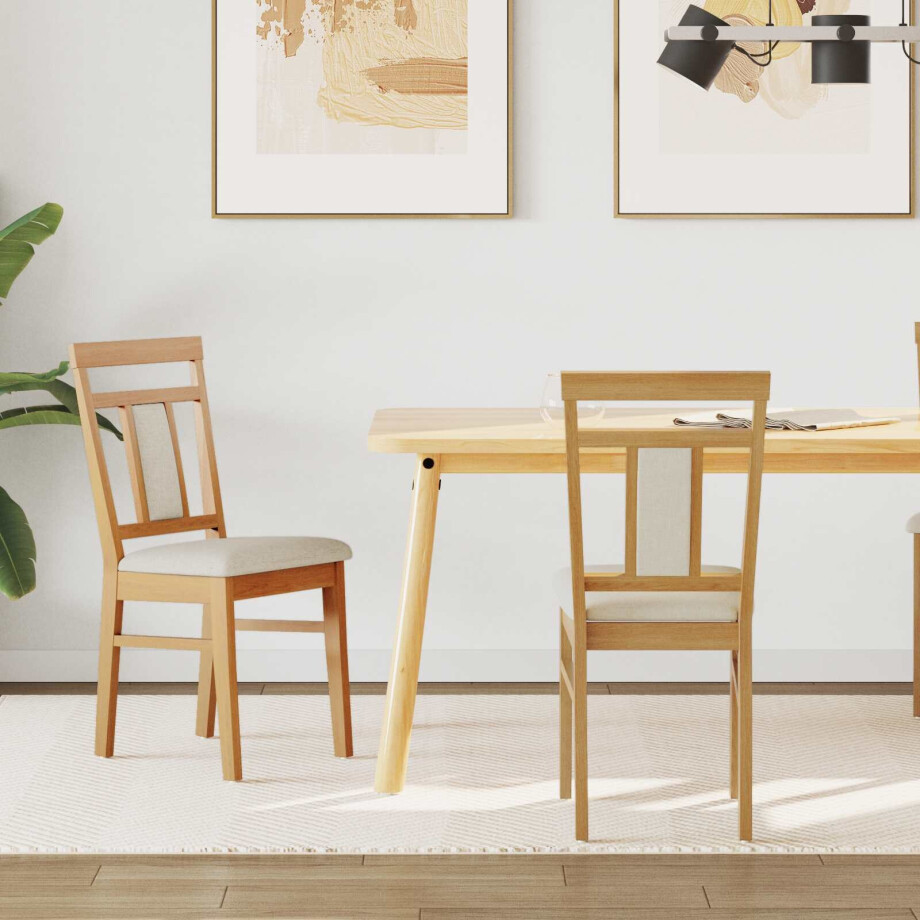 vidaXL Eetkamerstoel 2 pcs Natuurlijk en Licht Massief Rubberhout afbeelding 1