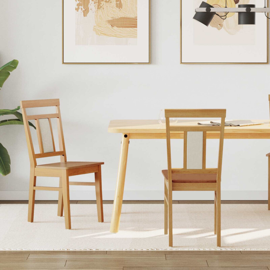 vidaXL Eetkamerstoel 2 pcs Naturel Massief Rubberhout afbeelding 1