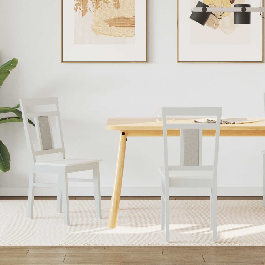 vidaXL Eetkamerstoel 2 pcs Wit Massief Rubberhout afbeelding 1