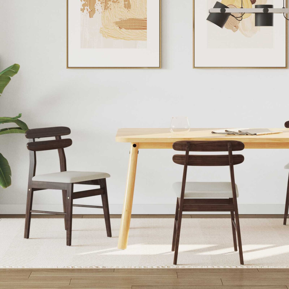 vidaXL Eetkamerstoel 2 pcs Lichtbruin en Licht Massief Rubberhout afbeelding 1